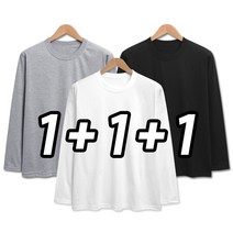 [당일출고] 3장묶음 (1+1+1) 30수 라운드 긴팔 쭉티 무지 면티 흰티 남녀공용 빅사이즈 티셔츠 (SCC5258PT)