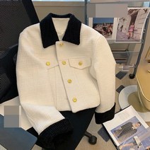 트위드자켓 여성 봄 가을 청 가죽 자켓 정장 노카라 숏 하객룩 용 프랑스 짧은 코트