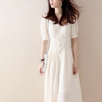 Maje kara 새로운 프랑스 드레스 여름 V 넥 기질 허리 슬리밍 반팔 흰색 햅번 스타일 드레스
