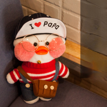 PKTOYS DIY 행운 만화 귀여운샐리 말하는 빵빵덕오리 인형 옷 애착인형 크리스마스 명절 선물, 카우보이 모자 빨간색과 흰색 줄무늬 카우보이 벨트 바지, 흰 오리 [사랑한다고 말하세요]