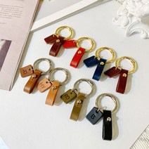 팝아일랜드 자동차키링 가죽스트랩 열쇠고리 키홀더 원터치링고리 이니셜각인, 골드, 블랙
