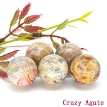 도매 20mm 스톤 비즈 천연 보석 레이키 힐링 라운드 볼 크리스탈 DIY 목걸이 팔찌 쥬얼리 세공 액세서리, 20pc, Crazy Agate