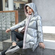 겨울패딩 일회용 면화 의류 여성용 반짝이 표면 2022 중간 길이 겨울 느슨한 두꺼운 라이브 모자 다운 코튼 재킷의 한국어 버전 111137