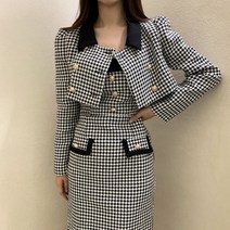 한국chic 터틀넥 더블 긴팔 하프코트+스퀘어넥 천조 체크 나시 원피스