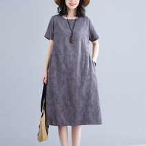 자카드원피스 오렌지 편한 엄마옷 중년 원피스 반소매 린넨