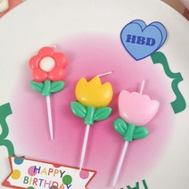 /국내배송/ 삼색 무지개 튤립꽃초 레터링 생일 케이크 생일초 개별판매 대량구매, 10팩(3개입)