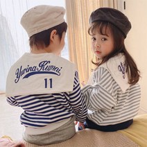 리퍼치스 RT-18 아동 숄더 스카프 마린룩 단가라 맨투맨 남여공용 스카프 레이어드 긴팔 스트라이프 티셔츠 키즈
