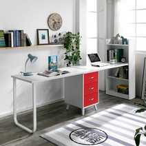 장인가구 그랑 서랍 책상세트, 05. 트윈 2400 코너형책상세트, 레드