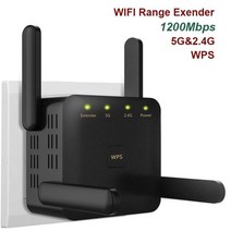 호환 공유기 자취방 와이파이 원룸 게이밍 5Ghz WiFi 연장기 장거리 Wi-Fi 부스터 무선 AC1200 어댑터 1200Mbps 증폭기 802.11N 신호 중계기 143756, 1200M 5G 블랙_미국 플러그
