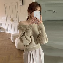 언발란스 사선넥 오프숄더 루즈핏 캐주얼 코디 니트