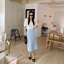 옷자락 여자 봄나들이 슬릿 뒷밴딩 깅엄체크 H라인 롱스커트