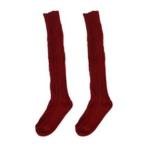 발난로 Women Winter Thick Mid Calf Length Knitted Elastic Thermal Socks Slim Legs Over Knee Stocking, 05 Wine red