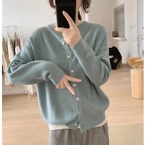 여성 봄가을 라운드 니트 코트 루즈핏 긴팔 기본 가디건 스웨터