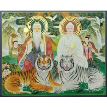 산신탱화 호랑이 대신 법당 큐빅 그림 만들기 비즈 공예 보석십자수 재료 세트, 100x115cm 전체 원형 큐빅