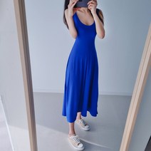 나날샵 미친 아름다움! 날씬해보이는 트임 롱원피스 ) 텐셀 민소매 여성 롱 원피스