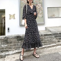 플레이팝 여성용 2컬러 자체제작 포인트플라워 프롤라 롱원피스