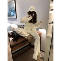 더킹몰 지퍼후드가디건 앞트임바지 니트상하세트