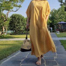 린넨 아방한 퍼프 벌룬 소매 볼륨 맥시 롱 원피스 루즈핏 A라인