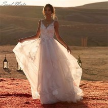 여성용 절묘한 V넥 웨딩 드레스 신부 로브 샤워 프릴 레이스 아플리케 백리스 신부 가운 신제품, WHITE_24W