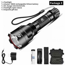 고휘도 손전등 led 휴대용 충전식 슈퍼 밝은 LED 5 조명 모드 야간 캠핑 하이킹 사냥 및 실내 활동에 대 한 Led 토치 18650 사용, 패키지 E, 협력사, L2-고휘도