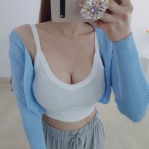 쫀쫀 딥브이 골지 크롭나시 3색