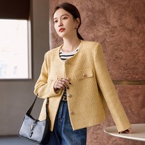 블랙 핑크 트위드 고급 자켓 봄 가을 세미 정장 오피스룩 하객룩 노카라
