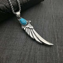 터키석목걸이 원석청록색 날개 깃털 펜던트 목걸이 남성 패션 빈티지 티타늄 스틸 펑크