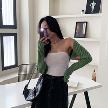옷자락 [옷자락] 여자 골지 숏 크롭 슬림 롱슬리브 볼레로 가디건