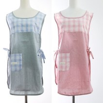 가벼운 빈티지 체크 항아리 원피스 앞치마, 블루, 원피스형