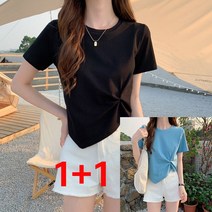 1+1 여름 여성 크로스 꼬임 언발 반팔티 6종 색상 8C935
