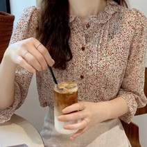[기획] 데일로엔 여성용 플라워 트럼펫소매 쉬폰 7부 블라우스 기획 봄 여름 가을 간절기 셔츠 블라우스 가디건 원피스 반팔티 긴팔티 홈웨어 바람막이 빅사이즈