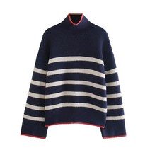 TNNZEET 스트라이프 여성용 터틀넥 스웨터 빈티지 겨울 니트 풀오버 2022 Ladies Office Jumper Sweaters