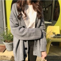 손뜨개니트 핸드메이드 점선 와이드 루즈핏 솔리드 무지 단줄 버튼 단추 스웨터 가디건 코트 여성 199659407