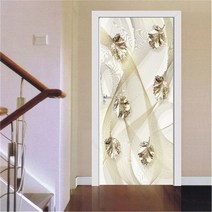 3D 북유럽 인테리어 도어 시트지 방문 리폼 꽃 벽지 거실 홈 장식 침실 아트 데칼, 95x215cm(cut 2 pcs), MT-2213