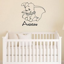 인테리어 아기방 어린이 DIY 가정 된 덤보 벽 데칼 사용자 정의 이름 비닐 스티커 동물 만화 홈 아트 방 보육 코끼리 장식 s484, [02] 74x76 cm, [15] 28 dark gray