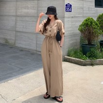 클로슈W / 린넨 밧줄 브이넥 와이드 점프수트 (4color)