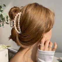 키메라제이 진주구슬꽃 둥근삼각 메탈 올림머리 헤어 집게핀