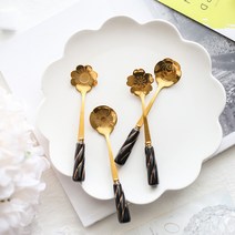 보물 커피스푼 티스푼 스푼 카페 용품, 블랙골드 x 4개입