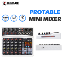 BOMGE Wireless 6-Channel Portable Mixer USB Interace Sound Card with 16 DSP Echoes 48V Phantom Power, black, EU, BMG-06D