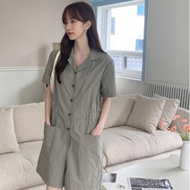 기타브랜드 네쥬 여성 여름 허리 밴딩 카라 반팔 반바지 점프수트