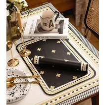 테이블매트 식탁 매트 빈티지 가죽 테이블 매트 양식 매트 단열 매트, 플라워 블랙, 45X30cm