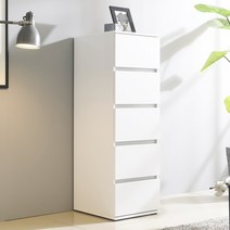 브랜디하우스 광폭 데일리 5단 틈새서랍장 400, 오크화이트