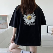 (국내제작/면/빅사이즈) 남여공용 박스 오버핏 데이지 프린팅 반팔티 2color