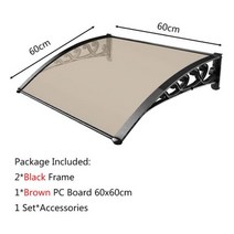 고정 어닝 방수 천막 캐노피 멀티 사이즈 도어 캐노피 내구성 있는 난연성 PC 보드 전면 및 후면 창 천막 야외 방수 방설, CHINA, Color2 60x60cm