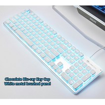 무소음적축 인체공학 저소음 사무용 게이밍 키보드104 키 유선 rgb 백라이트 게임 핑크 + 마우스 세트 usb 핑크 귀여운 음소거, 씨엔, 화이트 아이스 블루
