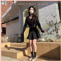 티에 A라인 플리츠 미니 스커트