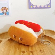 인형 가죽 키링 화이트 거위 오리 감자 튀김 버거 돼지 펜던트 토끼 곰 버블 티 키 체인 우유 크림 귀여운 여성 보바 열쇠 고리, [24] hot dog