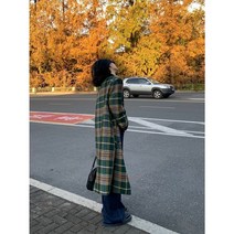 레이디 체크외투 캐시미어코트 초록색 체크 코트 퍼코트 트렌치코트 굵은 숏 케이프 포켓 패치