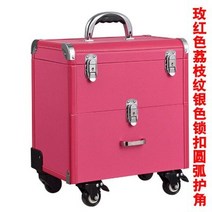 뷰티 네일 화장품 케이스 트롤리 전문 다기능 대용량 다층 문신 눈썹 및 메이크업 도구 보관 상자, 다른 크기, 미디엄 로즈 레드 실버 잠금 아크 코너 보호 미디