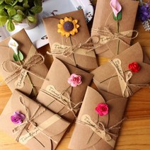 결혼 답례 축의금 고백 편지 봉투 와 5pcs 복고풍 diy 크래프트 종이 초대장 인사말 카드 수제 마른 꽃 웨딩 파티 초대장, 하얀